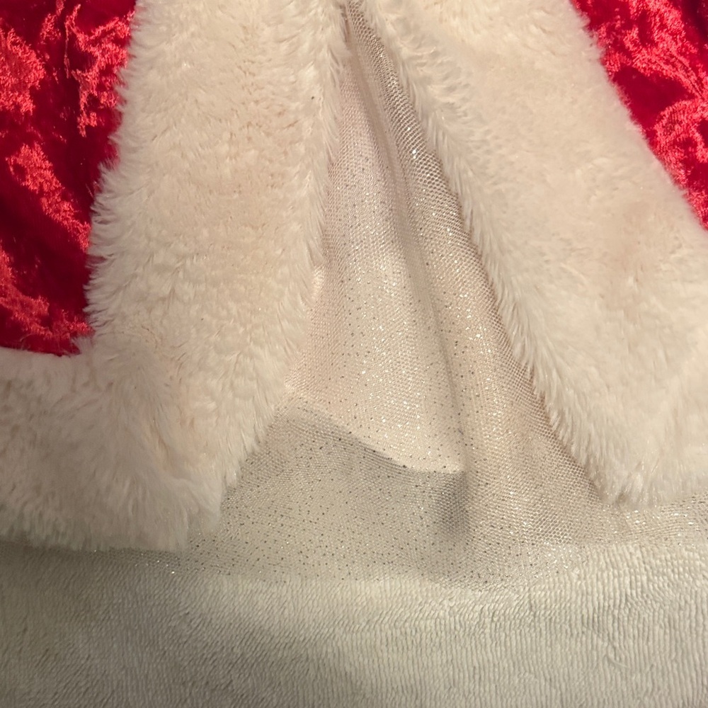 Little Lass Red Velvet dress with White Trim - Picture 4 of 5